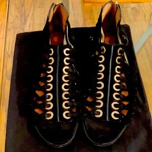 Celebrity Worn Givenchy Black Suede Gladiator Sandals with Gold Size 38 / 8